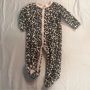 Jessica Simpson Black and Cream Leopard Footie with Pink Trim